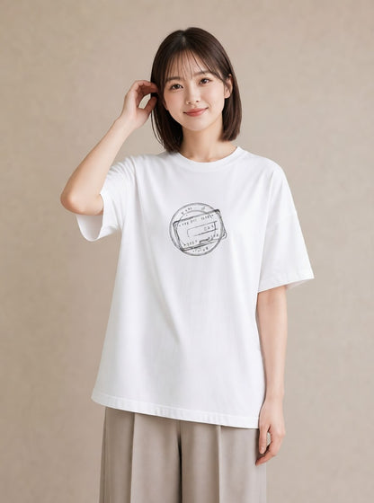 プリントTシャツ レディース 旅 トラベル スタンプ イラスト 北欧風 母娘コーデ 自分用 白T YMAZO