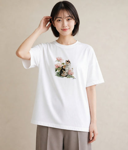 デザインTシャツ レディース ペルシャ 猫 ねこ イラスト カフェコーデ 春コーデ 姉妹 白T YMAZO