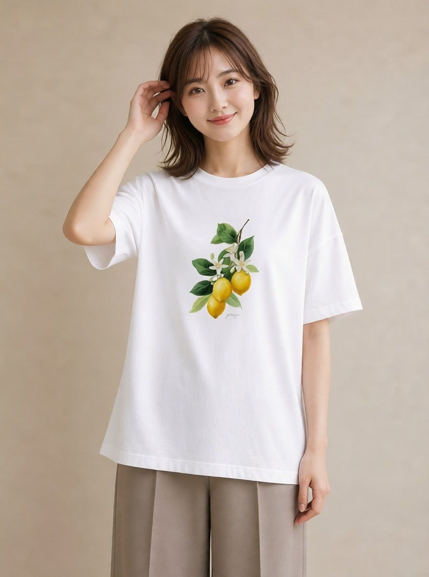 プリントTシャツ レディース レモン 檸檬 食べ物 フード イラスト 旅行コーデ 夏コーデ 通学 白T YMAZO