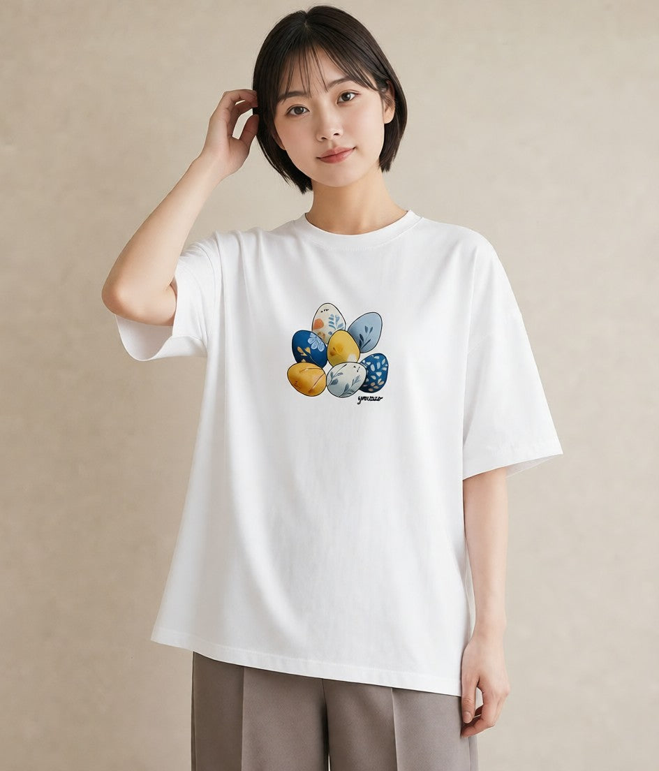 Tシャツ レディース たまご 食べ物 フード イラスト 上品 女子会 お揃い 白T YMAZO