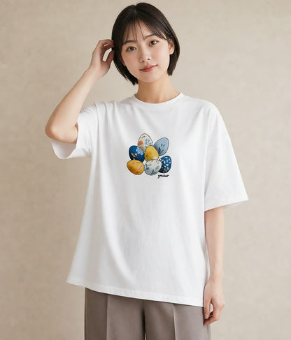 Tシャツ レディース たまご 食べ物 フード イラスト 上品 女子会 お揃い 白T YMAZO