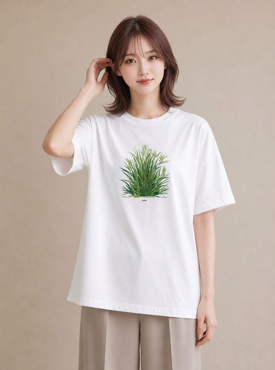 半袖Tシャツ レディース 芝生 植物 ボタニカル イラスト 送別ギフト 通勤 白T YMAZO