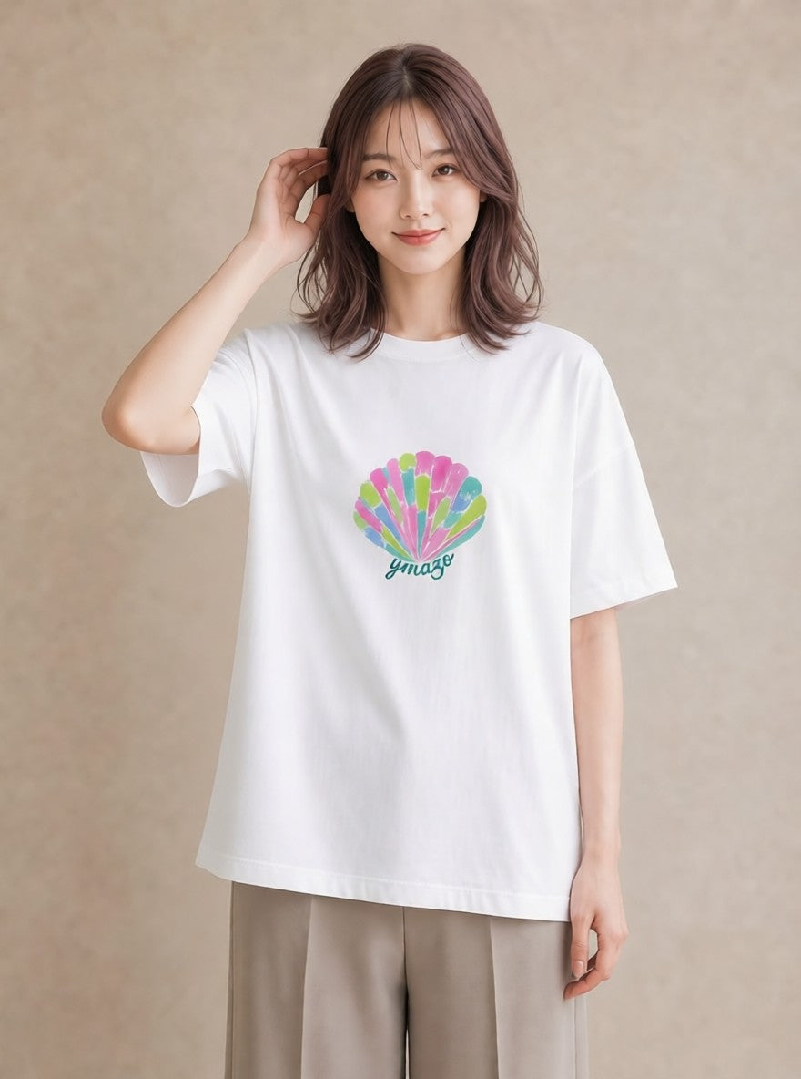 Tシャツ レディース 貝 海の生き物 海 イラスト カジュアル お出かけ 普段着 白T YMAZO