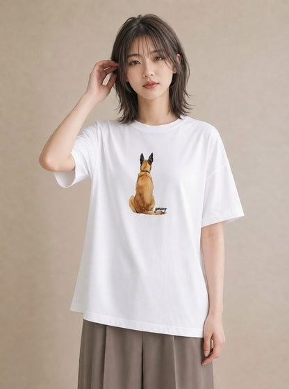 半袖Tシャツ レディース 犬好き 犬 いぬ イラスト きれいめ 散歩 お出かけ 白T YMAZO