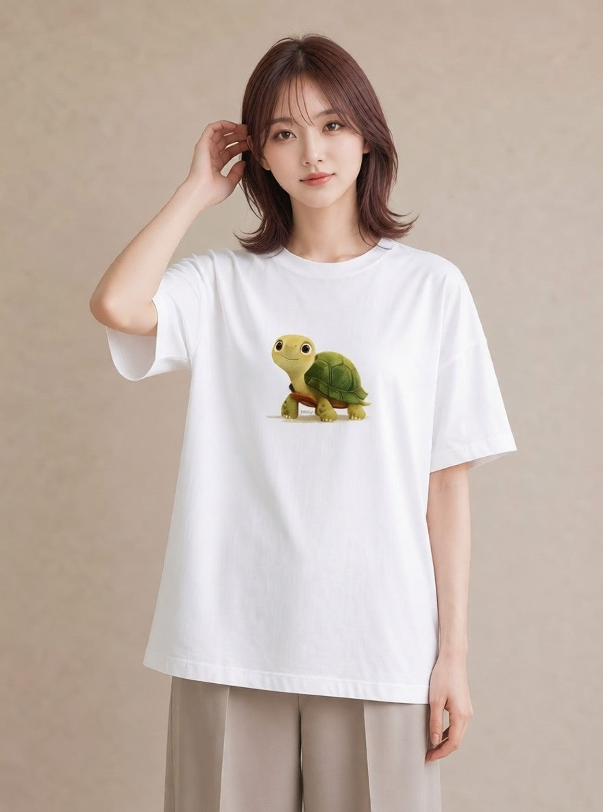 グラフィックTシャツ レディース ゼニガメ ペット 動物 イラスト きれいめ カジュアルコーデ 買い物 白T YMAZO