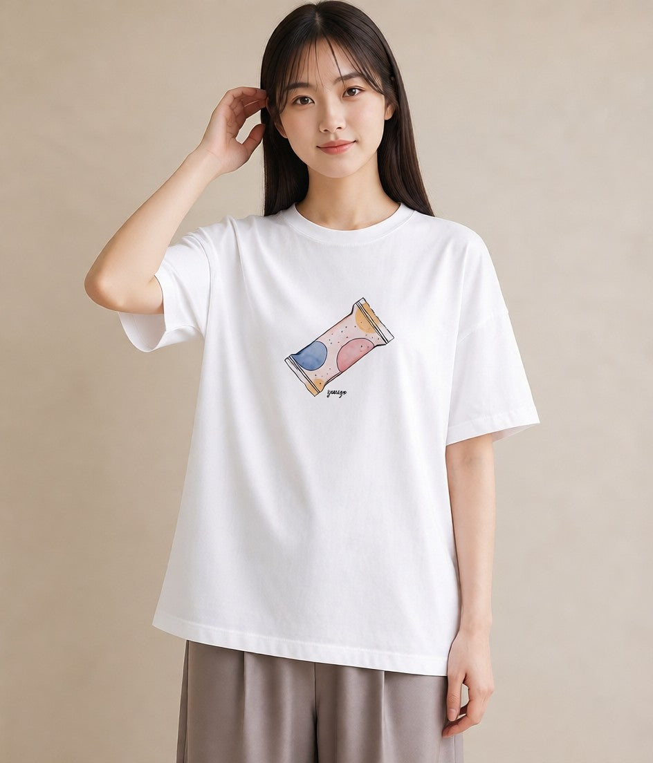 Tシャツ レディース チョコ 食べ物 フード イラスト 抜け感 ペアコーデ 秋コーデ 白T YMAZO