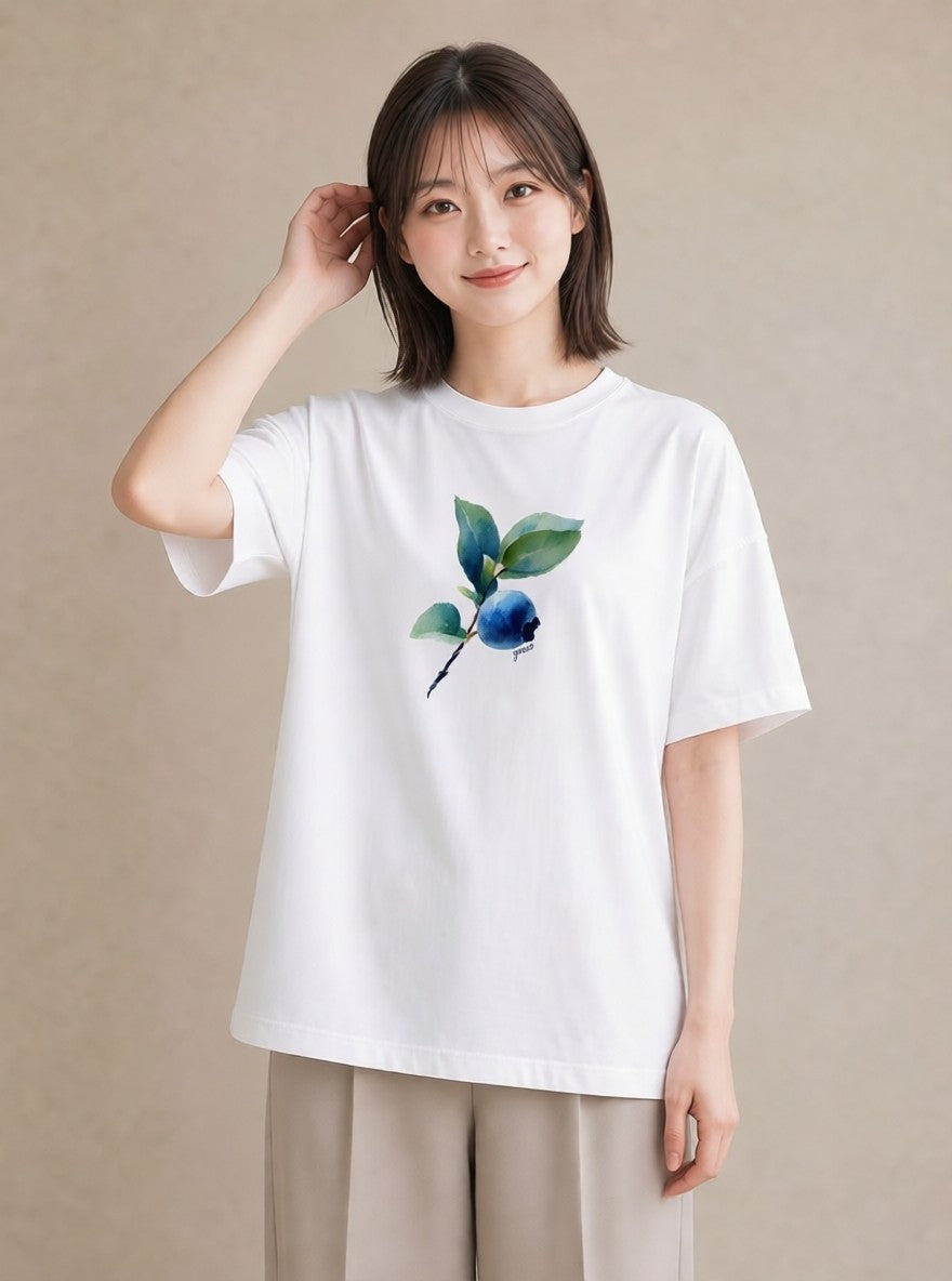 半袖Tシャツ レディース 木の実 植物 ボタニカル イラスト ゆるかわ 友達ギフト 部屋着 白T YMAZO