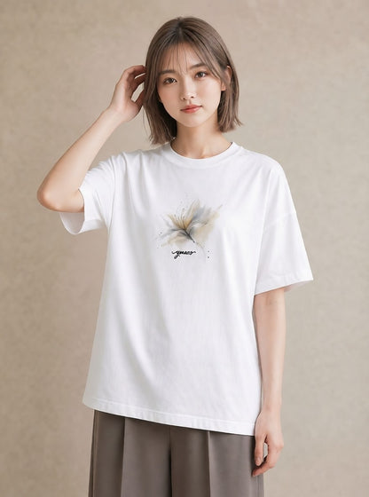 プリントTシャツ レディース ゆり 百合 花 花柄 イラスト 可愛い カジュアルコーデ 買い物 白T YMAZO