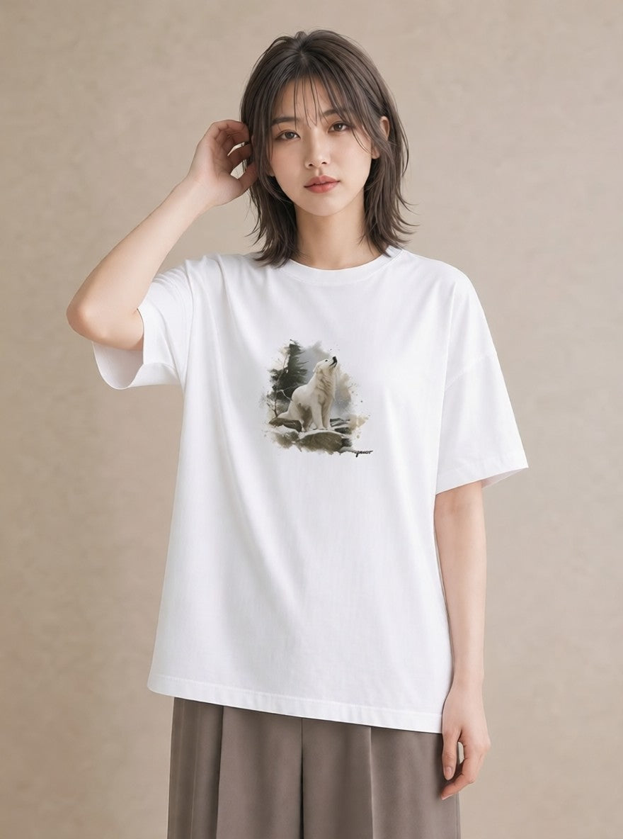 デザインTシャツ レディース 黒柴 犬 いぬ イラスト 北欧風 ラフ レイヤード 白T YMAZO