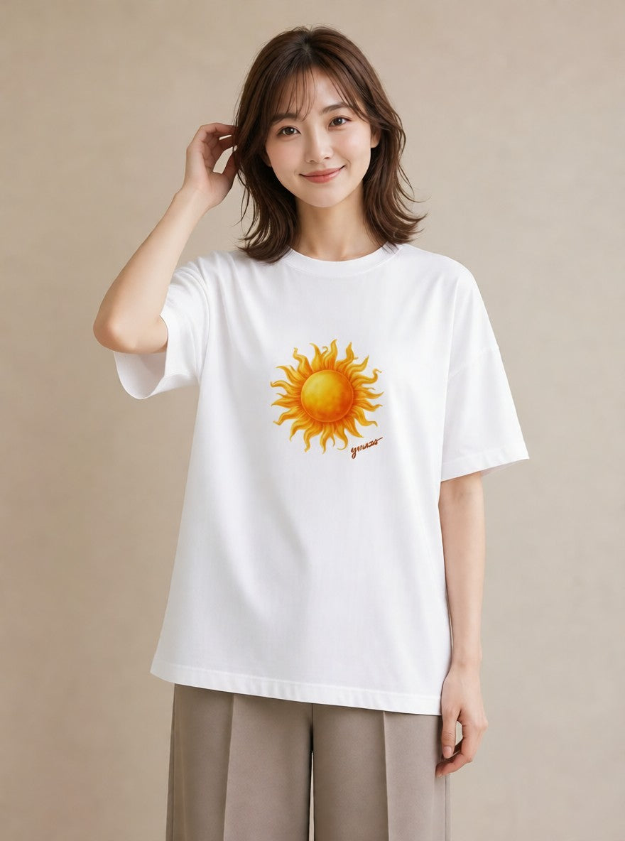 Tシャツ レディース 太陽 星空 宇宙 イラスト カフェコーデ カフェ服 クリスマス 白T YMAZO