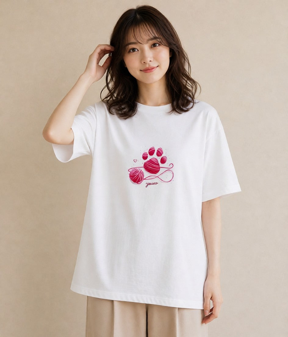 Tシャツ レディース 肉球 猫 ねこ イラスト フェミニン 送別ギフト 通勤 白T YMAZO