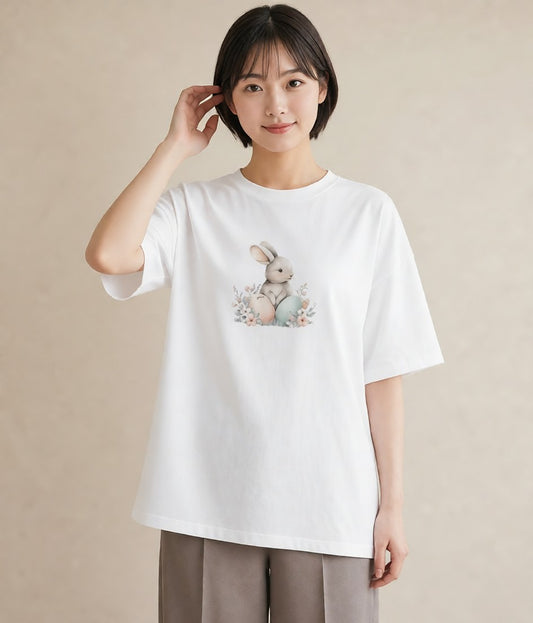 Tシャツ レディース うさぎ ウサギ ラビット ペット 動物 イラスト 上品 女性向けギフト 散歩 白T YMAZO