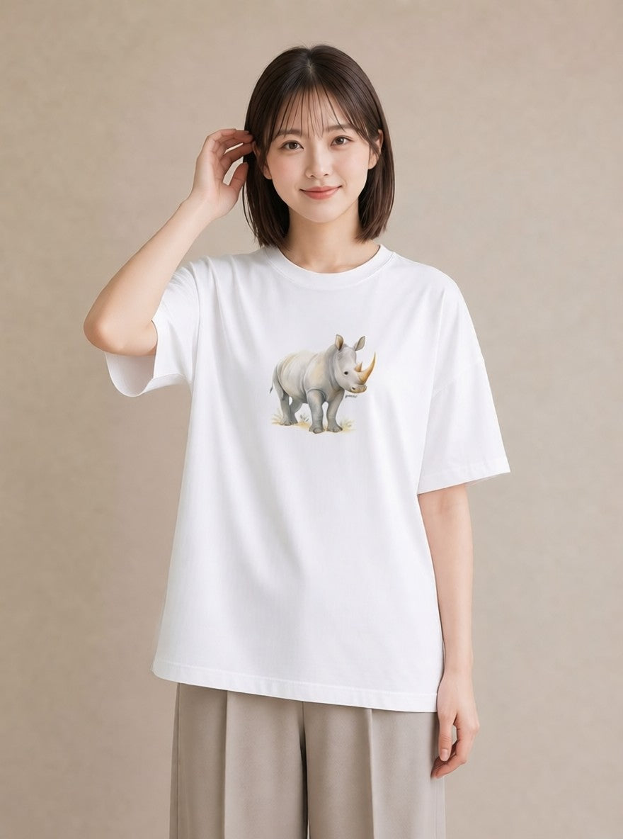 Tシャツ レディース カバ 動物 アニマル イラスト カジュアル 部屋着 女性向けギフト 白T YMAZO