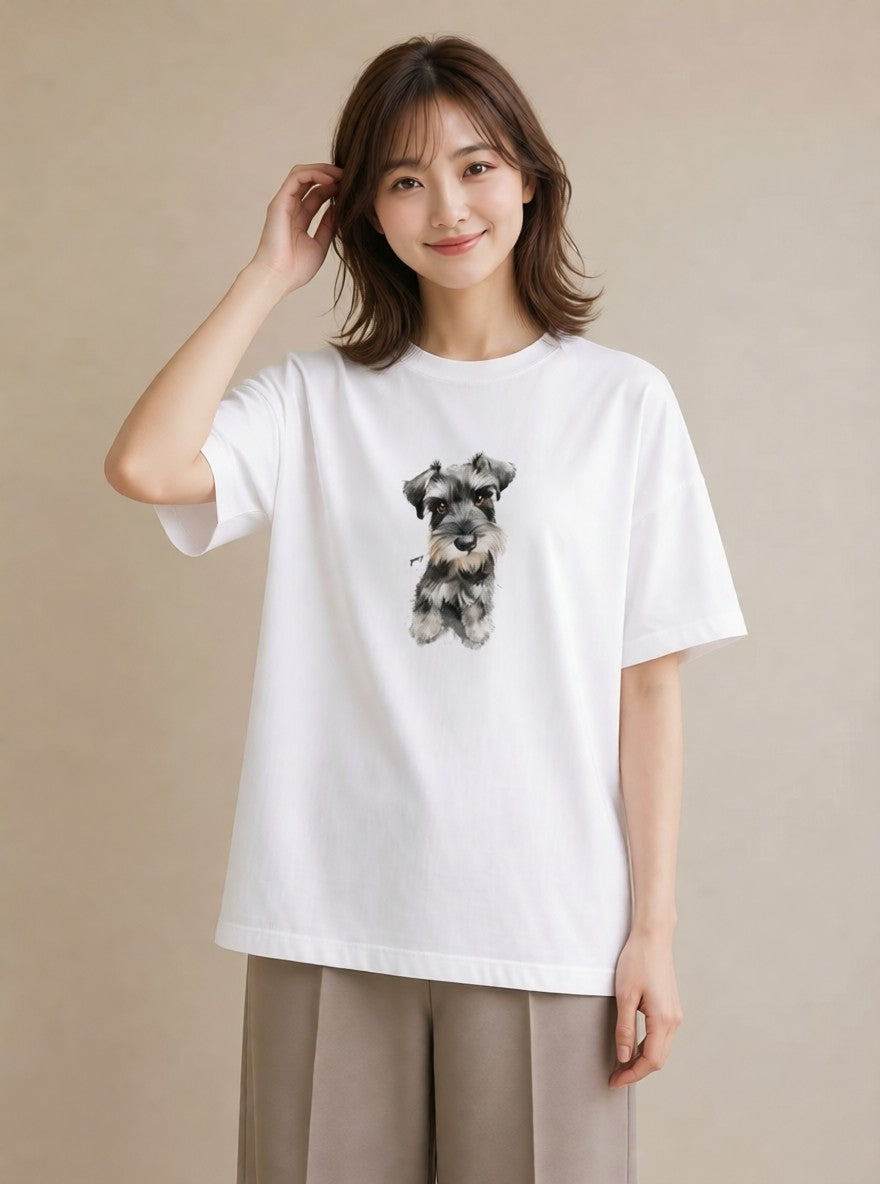 デザインTシャツ レディース いぬ 犬 ワンコ イラスト 線画 デート 帰省 白T YMAZO