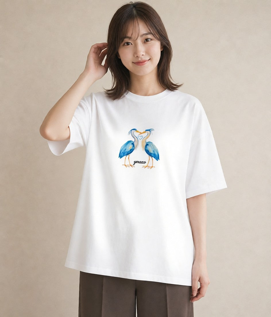 半袖Tシャツ レディース ハシビロコウ 動物 アニマル イラスト 休日コーデ 休日 ペアコーデ 白T YMAZO