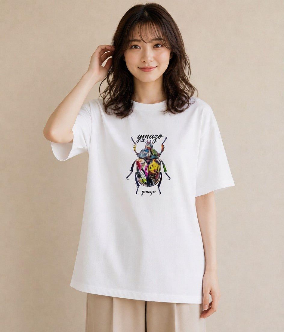 デザインTシャツ レディース カブトムシ 昆虫 虫 イラスト ナチュラル 休日 ペアコーデ 白T YMAZO