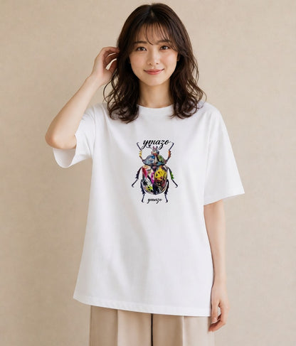 デザインTシャツ レディース カブトムシ 昆虫 虫 イラスト ナチュラル 休日 ペアコーデ 白T YMAZO