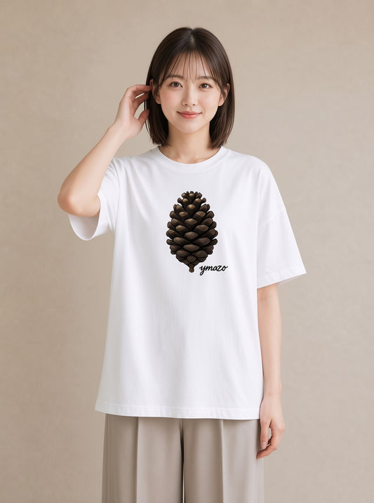 Tシャツ レディース 松ぼっくり 植物 ボタニカル イラスト 北欧風 ビーチ デイリーウェア 白T YMAZO