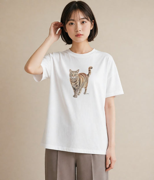 半袖Tシャツ レディース ブリティッシュショートヘア 猫 ねこ イラスト シック ビーチ デイリーウェア 白T YMAZO