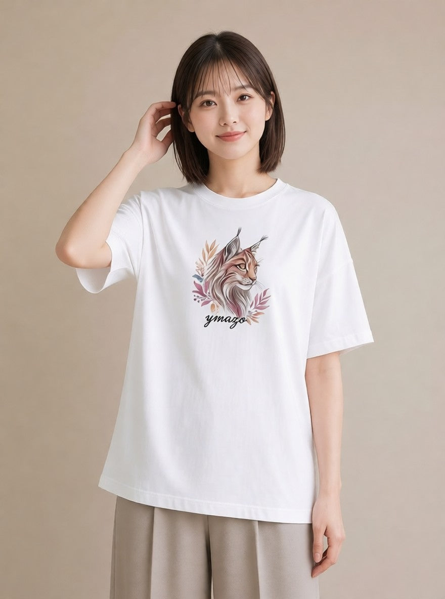 グラフィックTシャツ レディース メインクーン 猫 ねこ イラスト カジュアル 買い物 夏コーデ 白T YMAZO