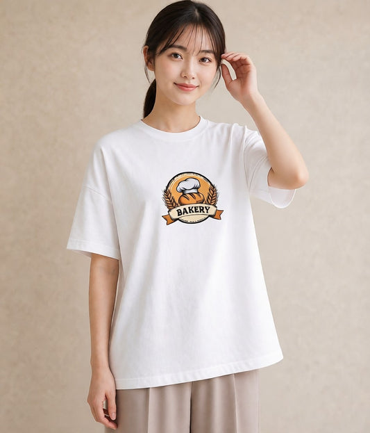 Tシャツ レディース パン ベーカリー イラスト ヴィンテージ風 買い物 夏コーデ 白T YMAZO