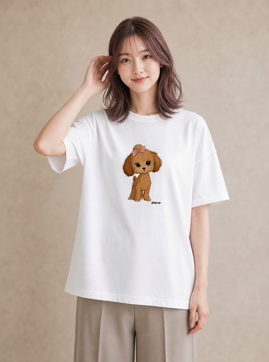 グラフィックTシャツ レディース トイプードル プードル 犬 いぬ イラスト 抜け感 夏コーデ 通学 白T YMAZO