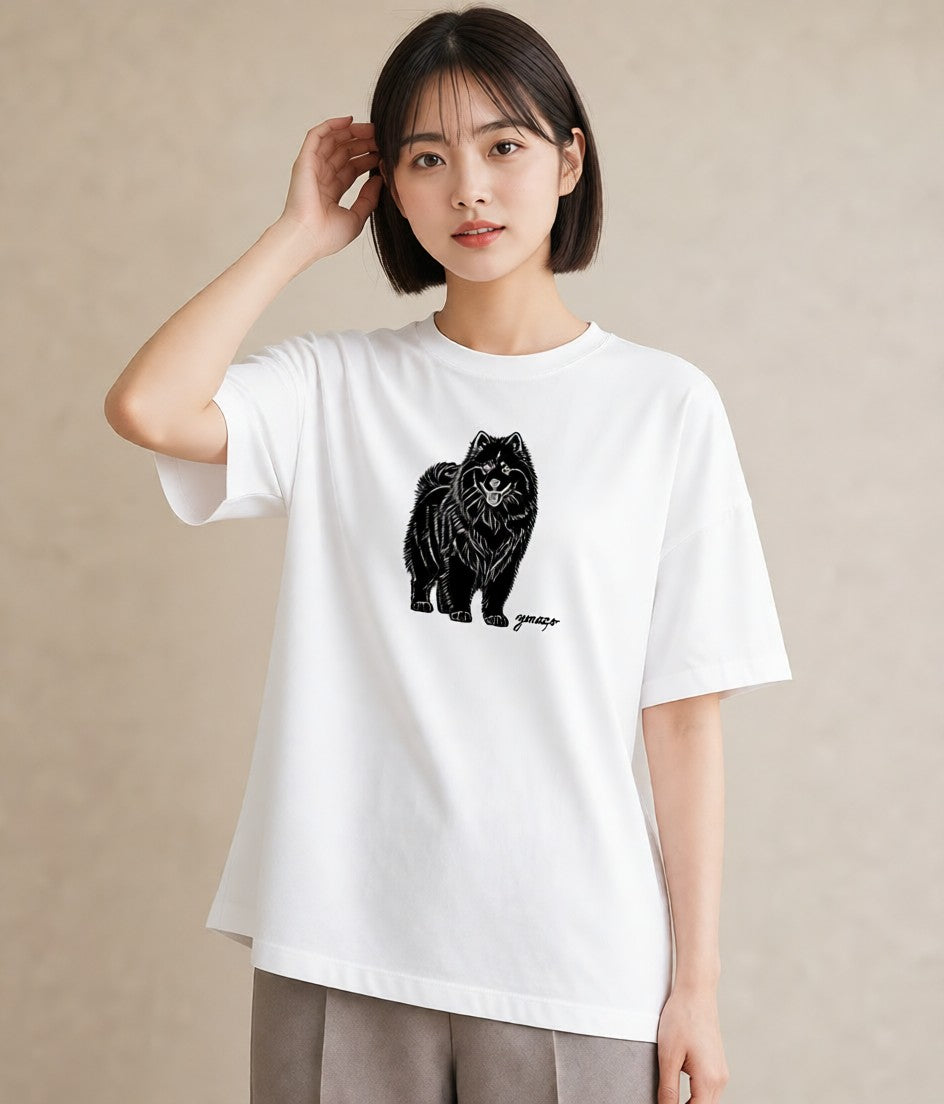 デザインTシャツ レディース サモエド 犬 いぬ イラスト きれいめカジュアル 夏コーデ 通学 白T YMAZO