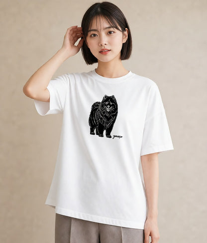デザインTシャツ レディース サモエド 犬 いぬ イラスト きれいめカジュアル 夏コーデ 通学 白T YMAZO