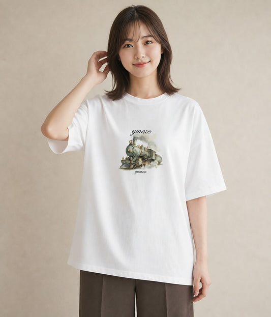 プリントTシャツ レディース 駅のホーム ローカル線 駅 ナチュラル アンティーク イラスト 個性的 お揃い 親子 白T