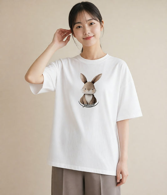デザインTシャツ レディース ロップイヤー ペット 動物 イラスト 個性的 カジュアルコーデ 買い物 白T YMAZO