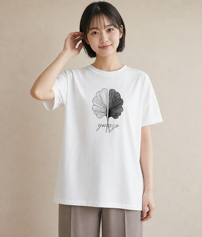 プリントTシャツ レディース 扇子 そよ風 ナチュラル アンティーク イラスト ユニーク デート 帰省 白T YMAZO