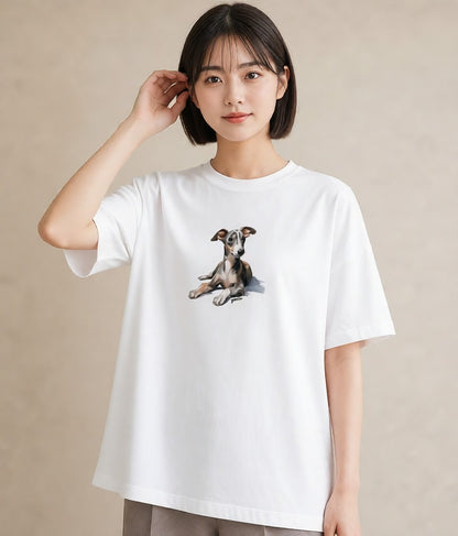 プリントTシャツ レディース イタリアングレーハウンド 犬 いぬ イラスト ユニーク ペアコーデ 秋コーデ 白T YMAZO