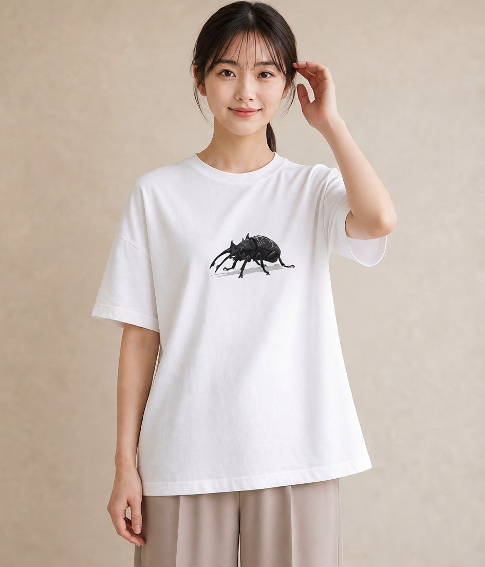 プリントTシャツ レディース クワガタ 昆虫 虫 イラスト ポップ 週末コーデ 敬老の日 白T YMAZO