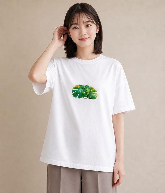 グラフィックTシャツ レディース モンステラ 植物 ボタニカル イラスト きれいめカジュアル 海 カフェ巡り 白T YMAZO