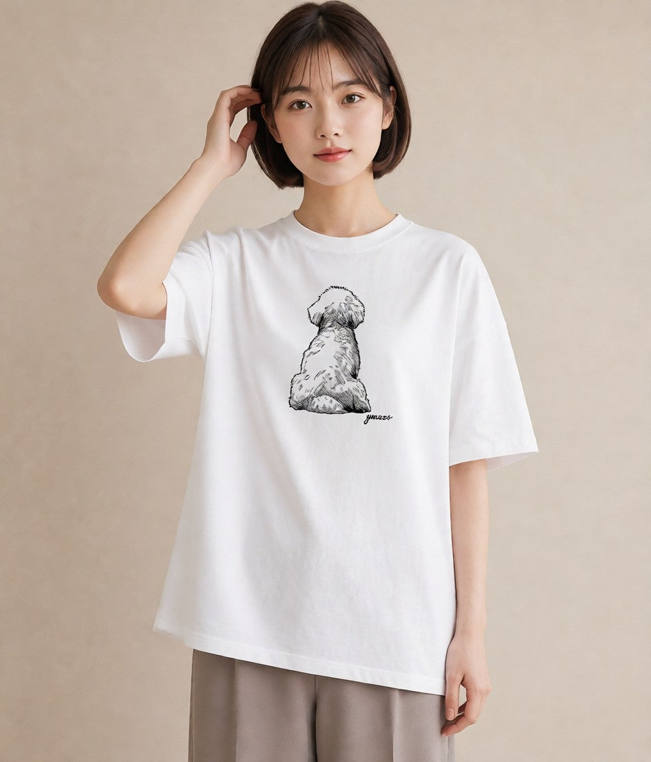 プリントTシャツ レディース ビションフリーゼ 犬 いぬ イラスト 水彩風 カジュアルコーデ 買い物 白T YMAZO