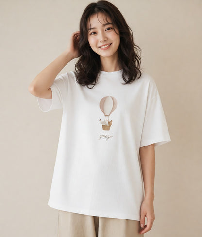 半袖Tシャツ レディース 紙風船 和紙 ナチュラル アンティーク イラスト 個性的 自分用 ルームウェア 白T YMAZO