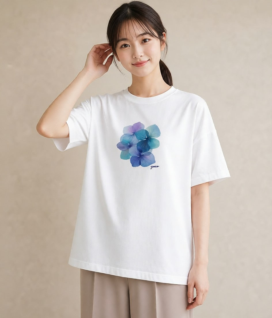 デザインTシャツ レディース あさがお 朝顔 花 花柄 イラスト 北欧風 女性向けギフト 散歩 白T YMAZO