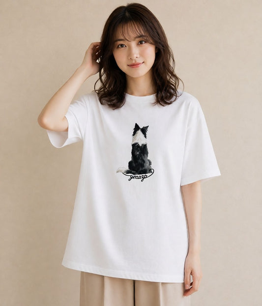 グラフィックTシャツ レディース ボーダーコリー 犬 いぬ イラスト 抜け感 誕生日プレゼント 綿100 白T YMAZO