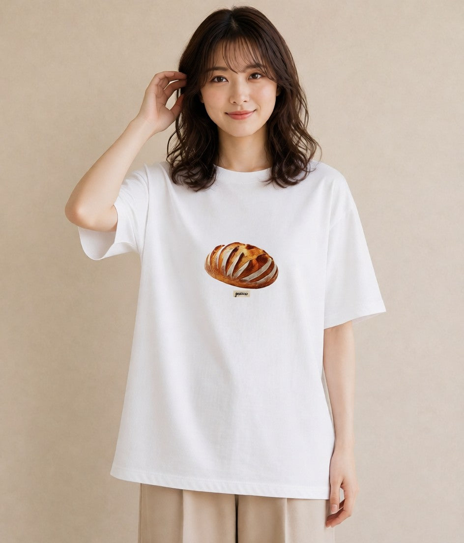 プリントTシャツ レディース パン 食べ物 フード イラスト 線画 通勤 在宅 白T YMAZO