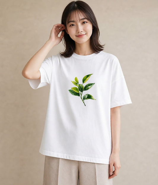 半袖Tシャツ レディース 葉っぱ 植物 ボタニカル イラスト 水彩風 秋コーデ おしゃれギフト 白T YMAZO
