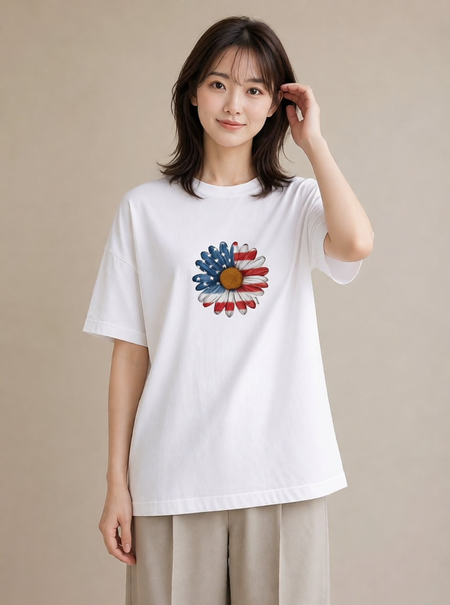 グラフィックTシャツ レディース デイジー 花 花柄 イラスト ポップ デート 帰省 白T YMAZO