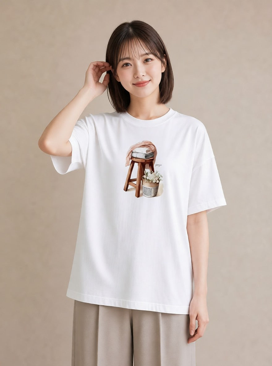 グラフィックTシャツ レディース 洗濯物 風 ナチュラル アンティーク イラスト ボタニカル ルームウェア ギフト 白T YMAZO