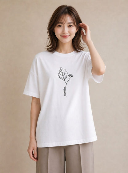 Tシャツ レディース 小花 花 フラワー イラスト レトロ 親子 20代 白T YMAZO