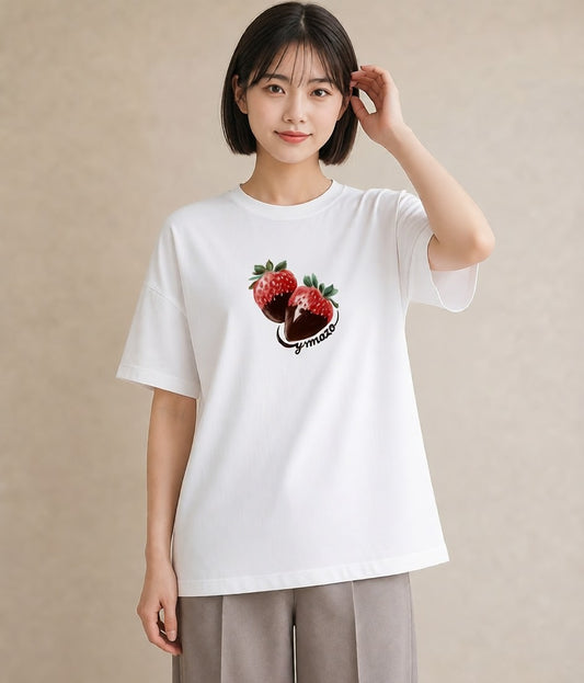 グラフィックTシャツ レディース チョコ 食べ物 フード イラスト ニュアンス ママ カフェ服 白T YMAZO
