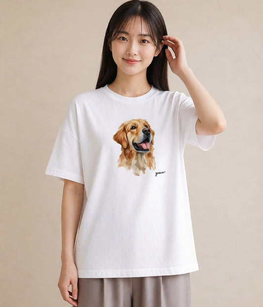 半袖Tシャツ レディース ゴールデンレトリバー ゴールデン 犬 いぬ イラスト フェミニン 女性 旅行用 白T YMAZO