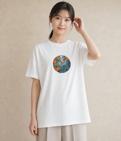 グラフィックTシャツ レディース プラネット 星空 宇宙 イラスト 手描き風 20代 カジュアルコーデ 白T YMAZO