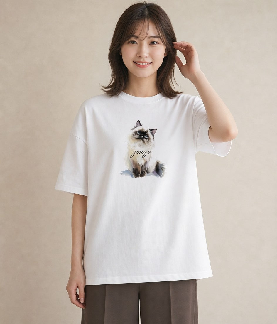 デザインTシャツ レディース ブリティッシュショートヘア 猫 ねこ イラスト シック ミセス 春コーデ 白T YMAZO