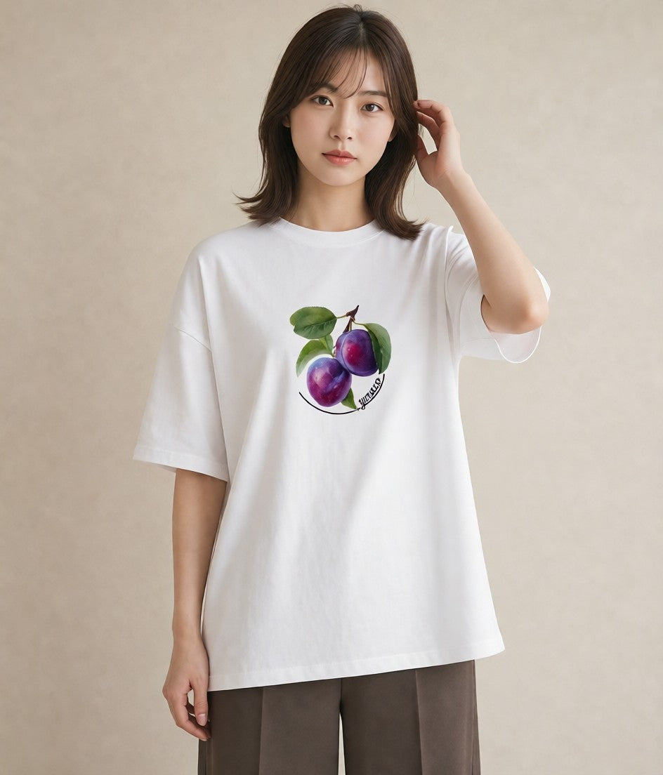 デザインTシャツ レディース ぶどう 葡萄 食べ物 フード イラスト 女性 旅行用 白T YMAZO