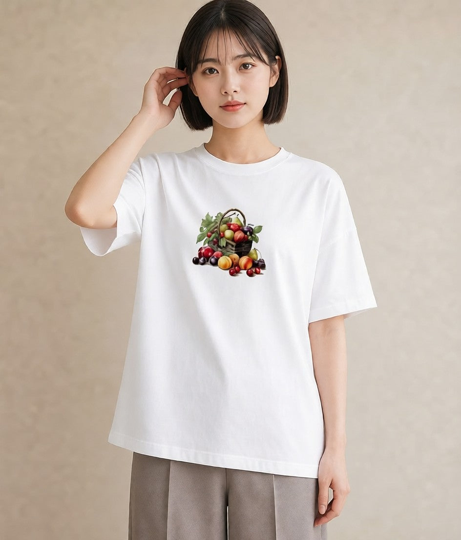 プリントTシャツ レディース 実り 植物 ボタニカル イラスト 上品 母の日 ビーチ 白T YMAZO