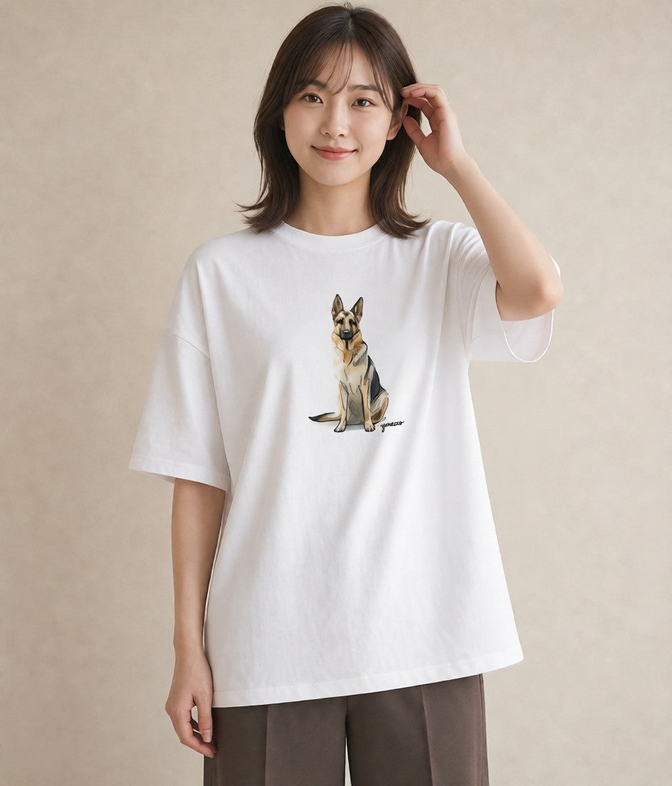 半袖Tシャツ レディース 保護犬 犬 いぬ イラスト ニュアンス 通勤 在宅 白T YMAZO